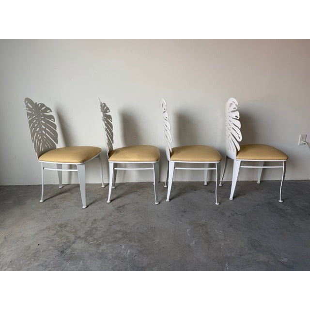 1990s Johnston Casuals Monstera Leaf Back Indoor/Outdoor Metal Dining Chairs – Set of 4 For Sale - Image 5 of 12