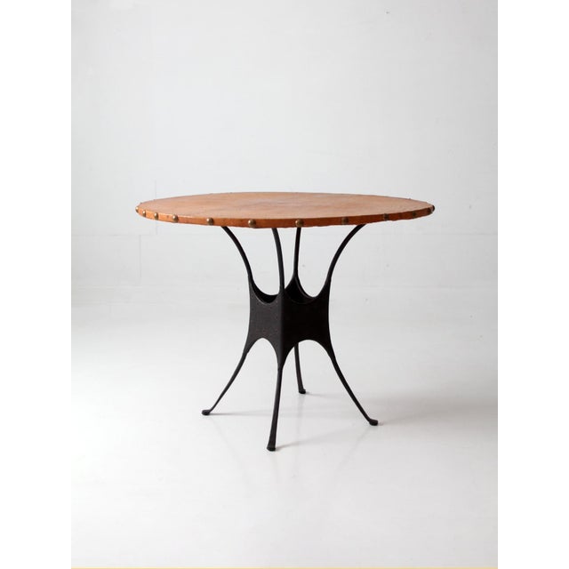 Mid-Century Modern Mid-Century Leather and Iron Round Dining Table For Sale - Image 3 of 16