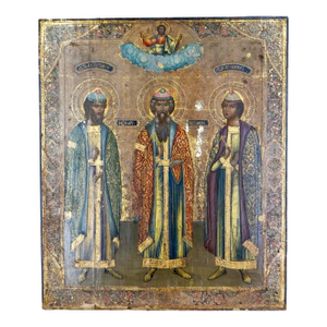 Russian Icon 'Three Holy Hierarchs' Chosen Saints Wood Panel
