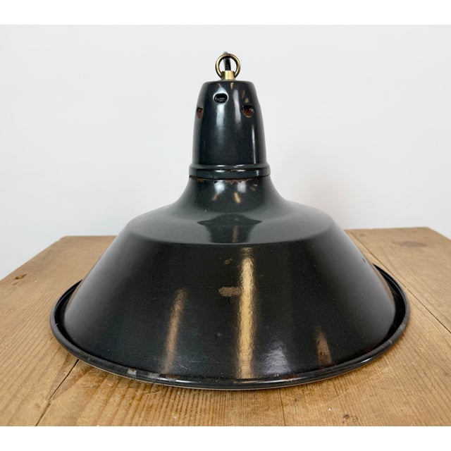 Industrial French Black Enamel Factory Pendant Lamp, 1960s For Sale - Image 12 of 17