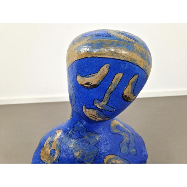 An abstract ceramic bust of a woman in blue and beige glazing. This piece is nice and big and still in great vintage...
