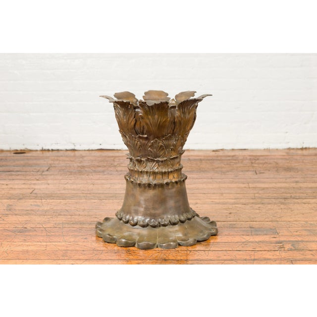 Early 21st Century Contemporary Bronze Acanthus Leaves & Palmettes Flower Pedestal For Sale - Image 5 of 12