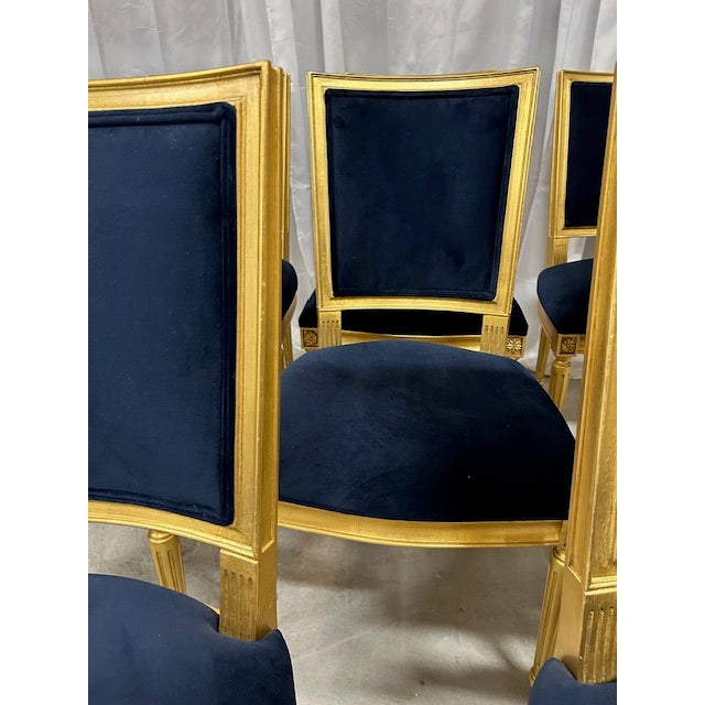 French 21st Century Louis XVI Style Gold Gilded Ethan Allen Chairs, Set of 8 For Sale - Image 3 of 16