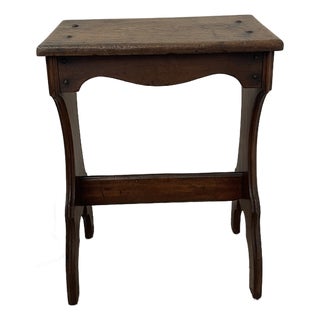 Vintage Decorative Wood Stool With Curved Silhouette and Exposed Peg Details For Sale