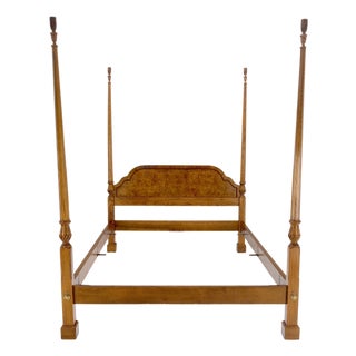 Baker Queen Size Burl Wood Headboard Poster Bed w/ Finials MINT For Sale