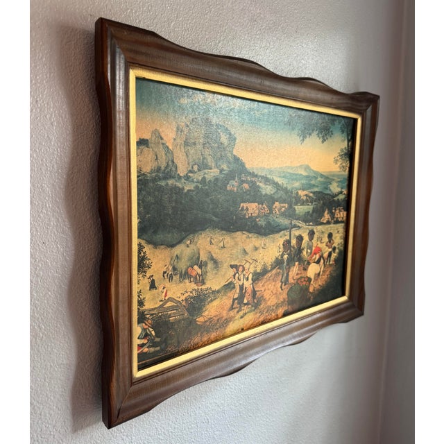 Vintage framed reproduction of Pieter Bruegel the Elder's celebrated 1565 painting Haymaking, also known as The Hay...