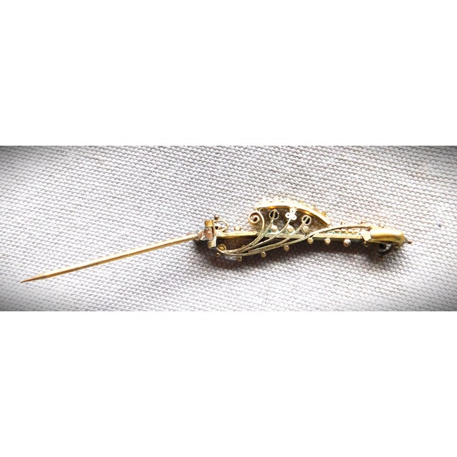 Gold Antique Etruscan Revival 10k Gold Openwork Brooch Pin, Turquoise Stones For Sale - Image 8 of 12