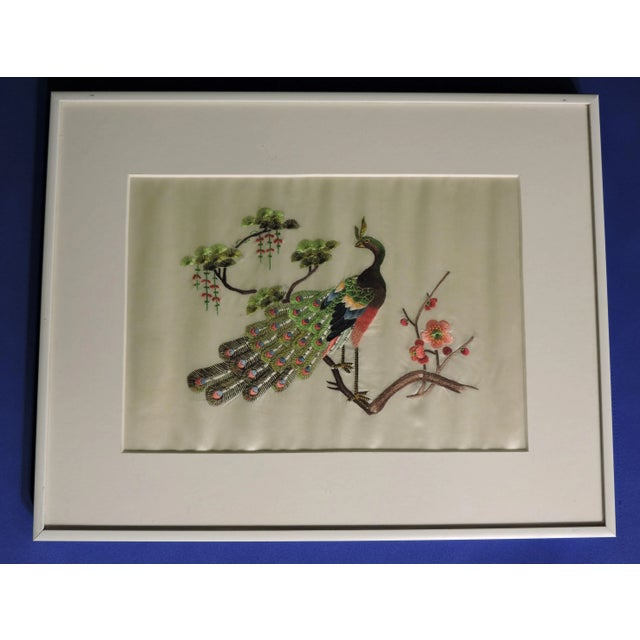 Vintage 1980's Jingdezhen Signed Chinese Hand Embroidered Silk Framed Art - Set of 2 For Sale - Image 4 of 12