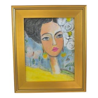 Parisian Expressionism Woman Painting by Ruth Arnez Including the Antiqued Gold Wood Frame For Sale