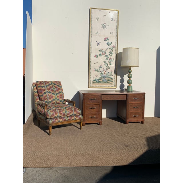 Attractive Hollywood Regency green and holy ball Motif lamp Custom Bamboo motif ivory colour and gilt thread shade