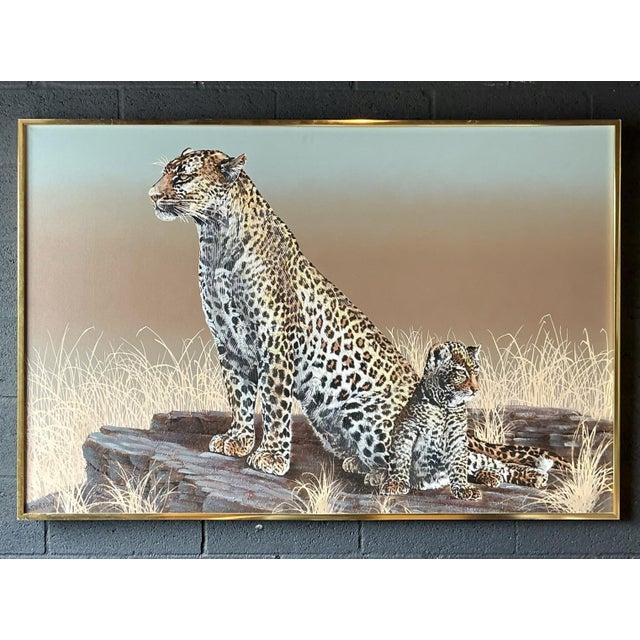 Vintage Monumental Original Oil Painting of Cheetahs For Sale - Image 11 of 11