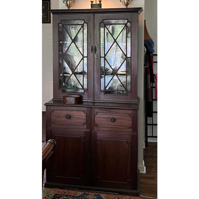 Antique Georgian Mahogony 13 Glass Pane Stepback Display Cupboard For Sale - Image 9 of 12