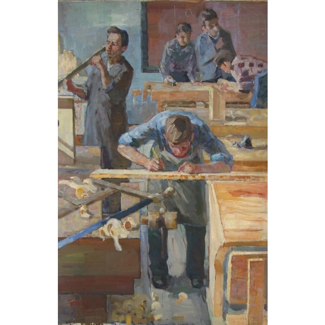Soviet Era Oil Painting, Ukrainian Artist, Children at Work, 1962 102-68 For Sale