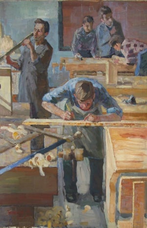 Soviet Era Oil Painting, Ukrainian Artist, Children at Work, 1962 102-68