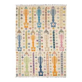 Modern Moroccan Tribal Abstract Wool Rug - Colorful Geometric Hand-Knotted Art For Sale