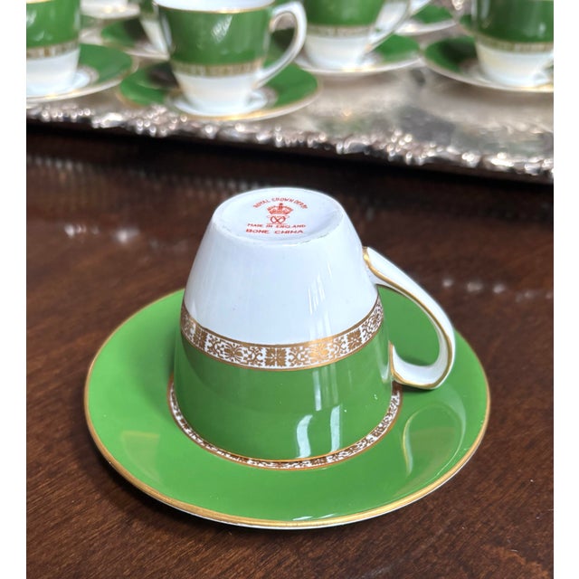 1970s Royal Crown Gorgeous Antigua Pattern Derby Green Cup and Saucer Set - 24pcs For Sale - Image 10 of 12