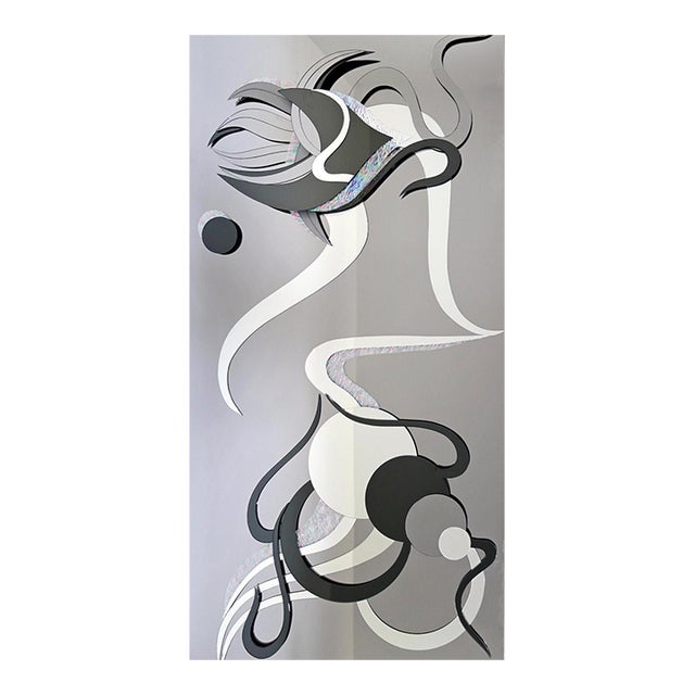 Contemporary Modern 1980s Abstract Black and White Hanging Wall Art Mirror For Sale