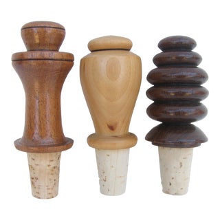 Vintage Artisan Turned Wood Bottle Stoppers, Set of 3 For Sale