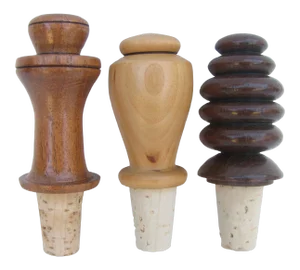Vintage Artisan Turned Wood Bottle Stoppers, Set of 3