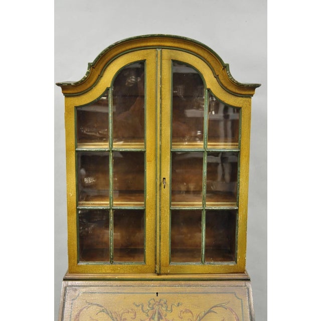 Traditional Antique English Adams Style Distress Hand Painted Narrow Secretary Writing Desk For Sale - Image 3 of 18
