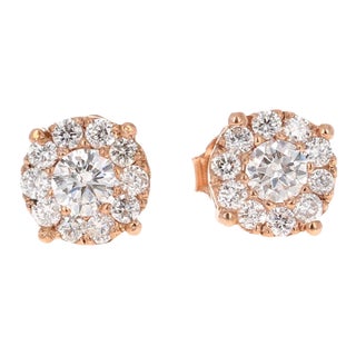 0.57 Carat Round Invisible 14 Karat Rose Gold Stud Earrings, A Pair For Sale