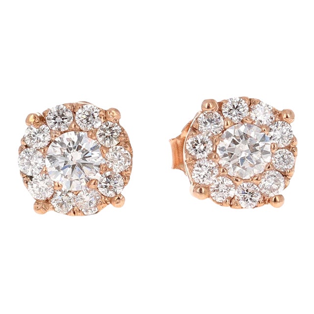 0.57 Carat Round Invisible 14 Karat Rose Gold Stud Earrings, A Pair For Sale