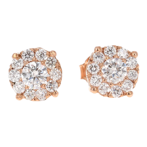 0.57 Carat Round Invisible 14 Karat Rose Gold Stud Earrings, A Pair