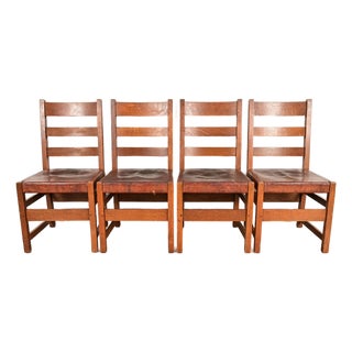 L. & J. G. Stickley Antique Mission Oak Arts & Crafts Ladder Back Dining Chairs | Set of Four For Sale
