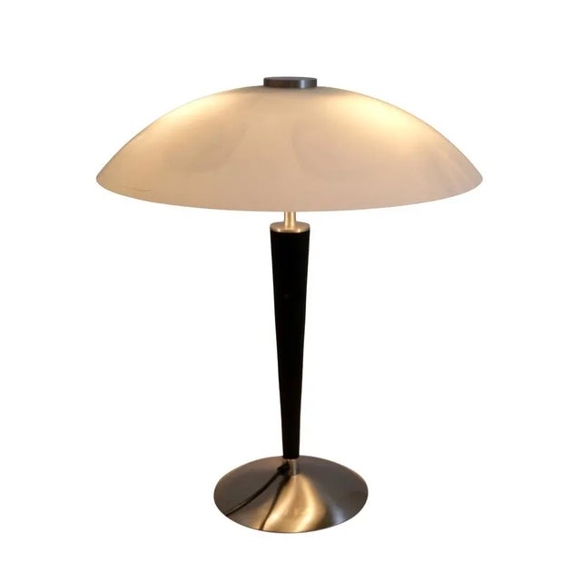 Table lamp Metal stem and base Glass shade New Wiener Werkstätte Austria, 1990s Dimensions: Diameter, shade: 50 cm Height:...