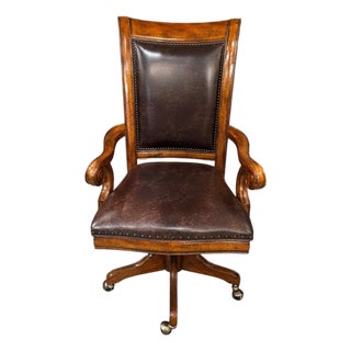 1990s Leather/Wood Desk Chair For Sale