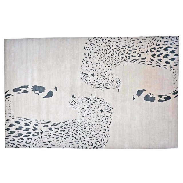 Early 21st Century Indian Nepalese Wool & Silk 9x14 Ivory & Black Jaguar Handmade Area Rug #1144032 For Sale - Image 5 of 10