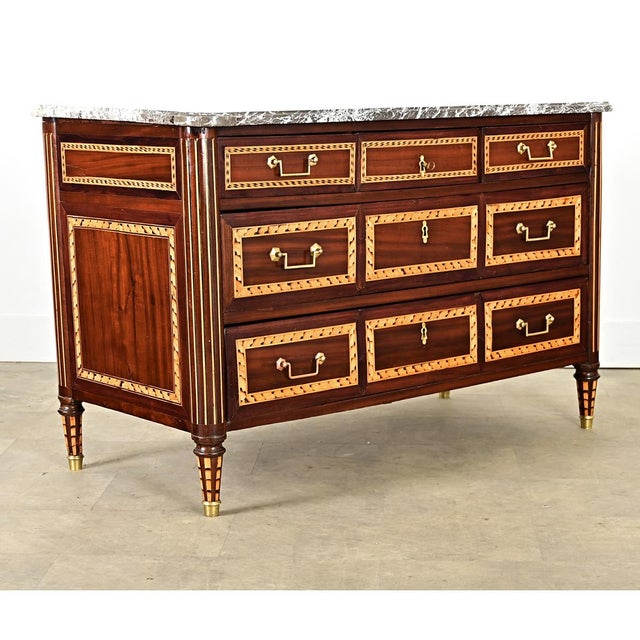 French 18th Century Louis XVI Style Inlay Mahogany Commode For Sale - Image 4 of 15