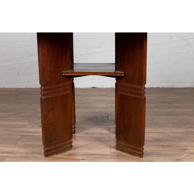 Chinese Vintage Art Deco Ribbed Game Table with Pull-Out Drawers and Canted Legs For Sale - Image 12 of 13