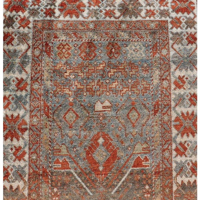 Measures: 2'10 x 13'8 Fine Antique Persian Malayer Runner in Soft Tones of Blue and Orange. Keivan Woven Arts / rug...
