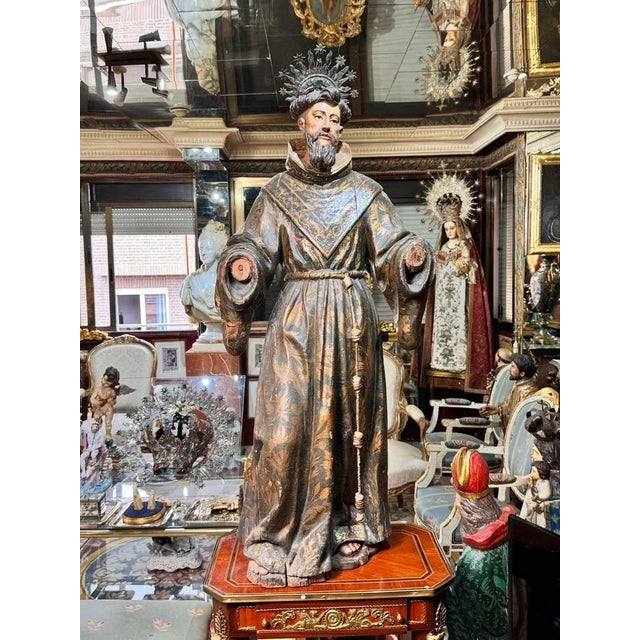 Life-size sculpture of Saint Francis of Assisi, Spanish Baroque school, 17th century Large-format sculpture in carved,...