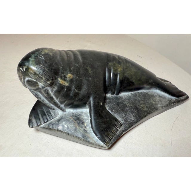 Large Vintage Carved Soapstone Canadian Walrus Seal Eskimo Sculpture Inuit 35451 For Sale - Image 4 of 12