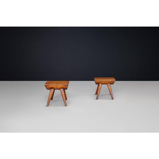 Brutalist Pine Stool, France, 1960s For Sale - Image 4 of 10