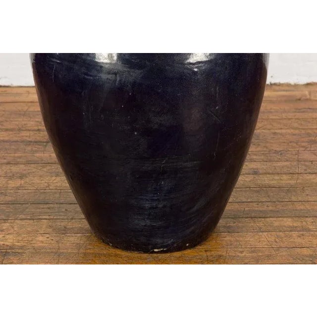 Vintage Oversized Thai Midnight Blue Glazed Water Vessel with Tapering Lines For Sale - Image 9 of 13