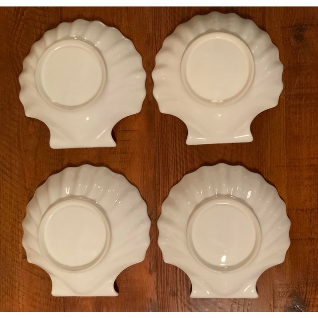 White Ceramic Clam Shell Appetizer Dishes - Coastal Serve Ware, Palm Beach Regency, Beach House, Cottage Core, Nautical, Entertaining, Catchalls - Set of 4 For Sale - Image 8 of 8