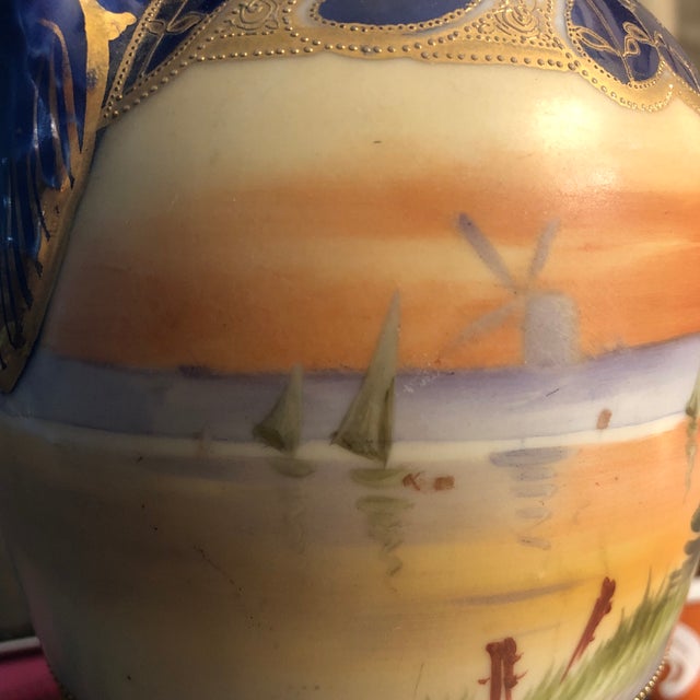 1940s French Regency Style Nippon Porcelain Vase With Windmill and Boats For Sale - Image 9 of 10
