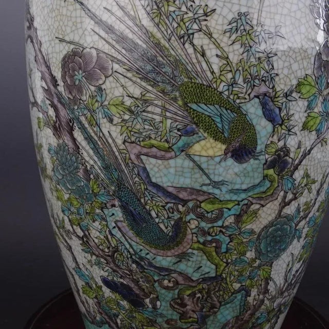 Antique White Chinese Vintage Porcelain Vase Qing Dynasty Qianlong Marked Crackle Glaze Famille Verte Porcelain Vase Hand Painted Flowers and Birds Pattern For Sale - Image 8 of 8