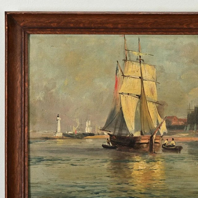 French Vintage Oil on Canvas Seascape Painting For Sale - Image 4 of 8
