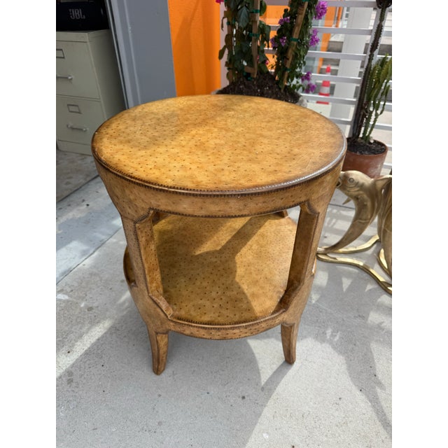 Vintage Maitland-Smith Faux Ostrich Leather Round Two-Tier End Table/ Sold For Sale - Image 12 of 12
