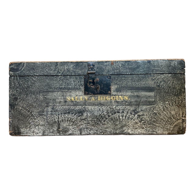 Vintage Hand Painted Wooden Trunk For Sale