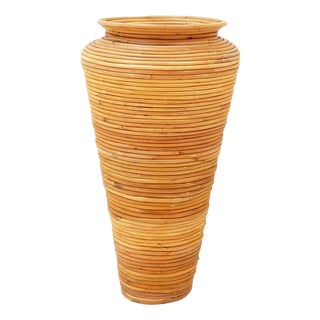 Vintage Rattan Floor Vase or Umbrella Stand For Sale