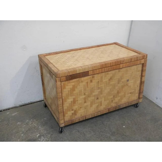 Rattan Trunk with Wheels, 1970s For Sale - Image 11 of 12