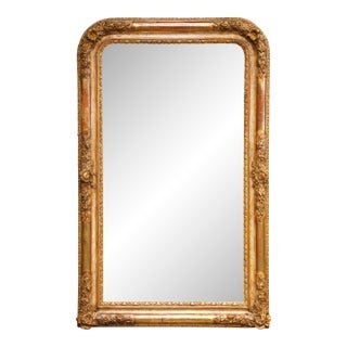 Mid-19th Century French Louis Philippe Giltwood Wall Mirror With Floral Motifs For Sale