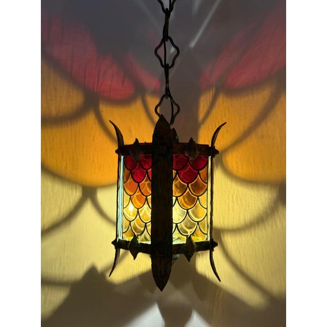 Italian Giant Hanging Lantern with Glass,1960s For Sale - Image 7 of 18