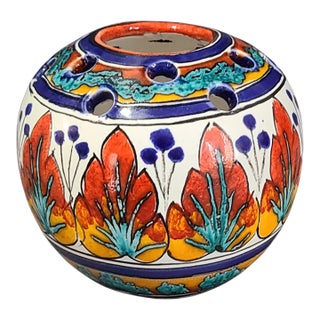 Vintage Italian Hand Painted La Maga S. Stefano Rose Bowl Flower Frog Vase For Sale