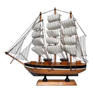 Vintage Americana Nautical Wooden Decorative Clipper Tall Ship Model, Black, White & Brown